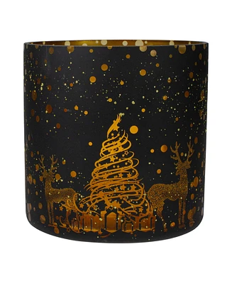 6" Deer and Pine Trees Flameless Glass Candle Holder