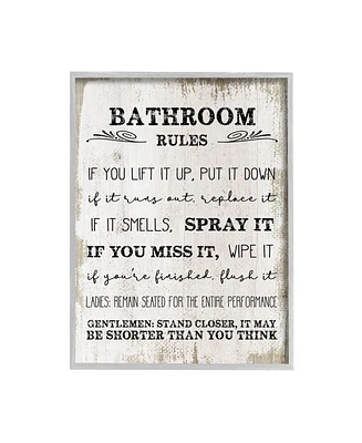 Stupell Industries Bathroom Rules Funny Word Wood Textured Design Gray Farmhouse Rustic Framed Giclee Texturized Art, 11" x 14"