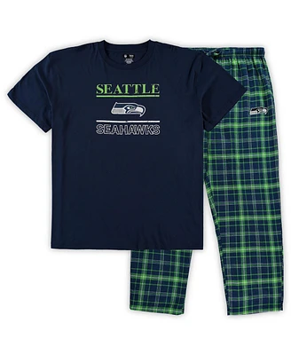 Men's College Navy Seattle Seahawks Big and Tall Lodge T-shirt and Pants Sleep Set