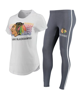 Women's White, Charcoal Chicago Blackhawks Sonata T-shirt and Leggings Set