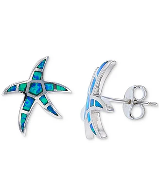 Lab-Created Blue Opal Starfish Stud Earrings in Sterling Silver