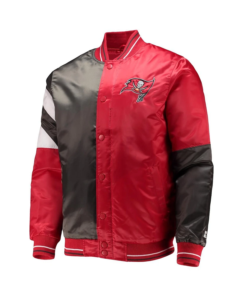 Men's Starter Red, Black Tampa Bay Buccaneers Leader Varsity Satin Full-Snap Jacket