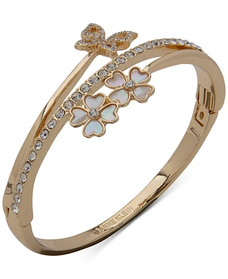 Anne Klein Gold-Tone Pave Butterfly & Mother-of-Pearl Flower Bangle Bracelet