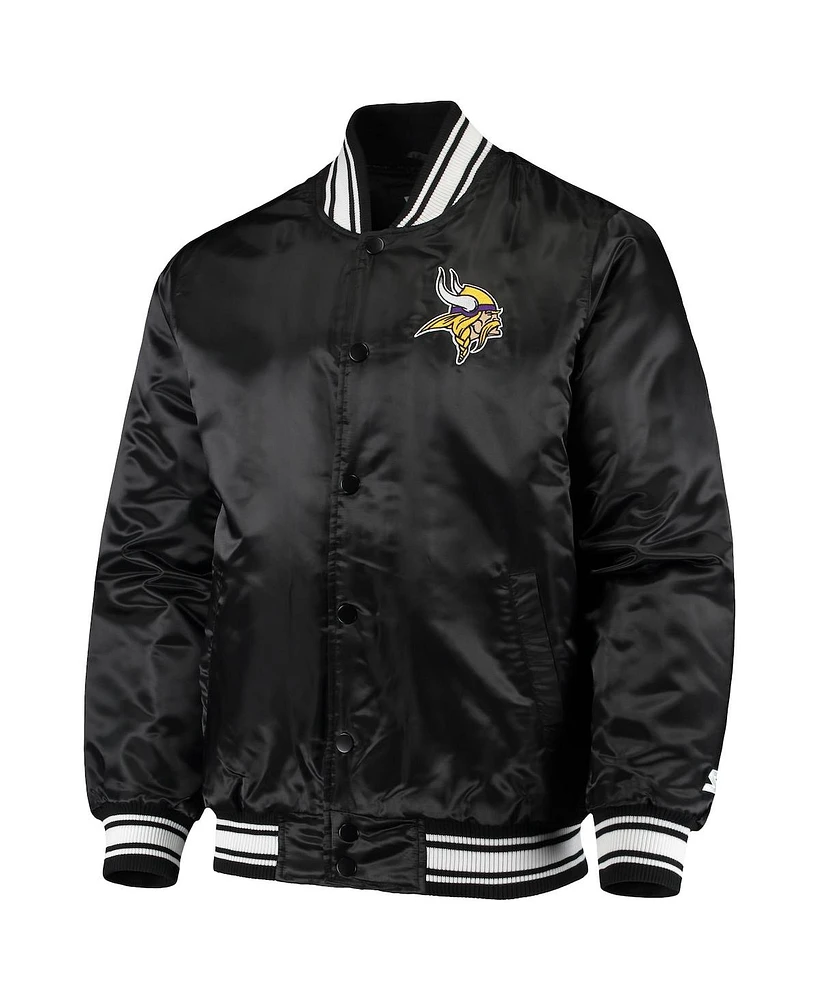 Men's Starter Black Minnesota Vikings Locker Room Satin Varsity Full-Snap Jacket