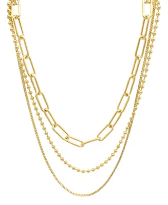 Adornia Box Chain, Ball Chain, and Oversized Paper Clip Chain Necklace Set