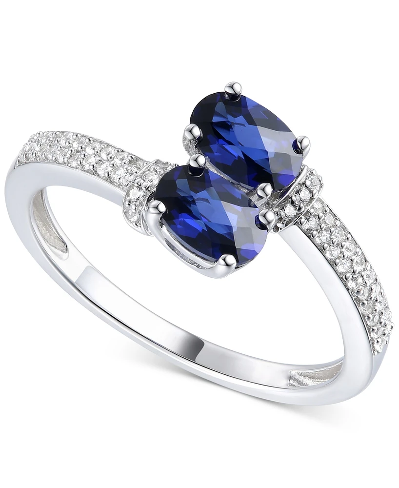 Lab-Grown Sapphire (1 ct. t.w.) & White (1/6 Double Stone Ring Sterling Silver (Also Emerald
