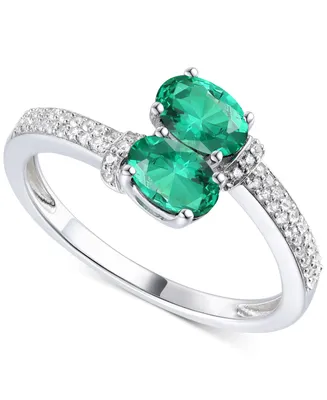 Lab-Grown Sapphire (1 ct. t.w.) & White (1/6 Double Stone Ring Sterling Silver (Also Emerald