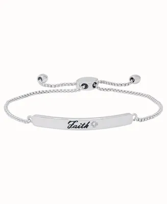 Diamond Accent 'Faith' Adjustable Bolo Bracelet in Fine Silver Plate