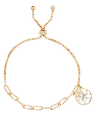Diamond Accent Sandollar Paperclip Bracelet in 14K Gold Plate
