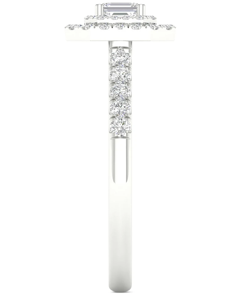 Diamond Emerald-Cut Double Halo Engagement Ring (1/2 ct. t.w.) in 14k White Gold