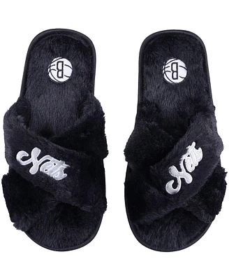 Women's Foco Brooklyn Nets Script Cross Slide Slippers