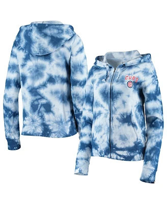 Women's New Era Royal Chicago Cubs Tie-Dye Fleece Full-Zip Hoodie