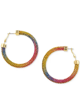 Guess Gold-Tone Pave Crystal Ombre Rainbow Sparkle Hoop Earrings, 2"