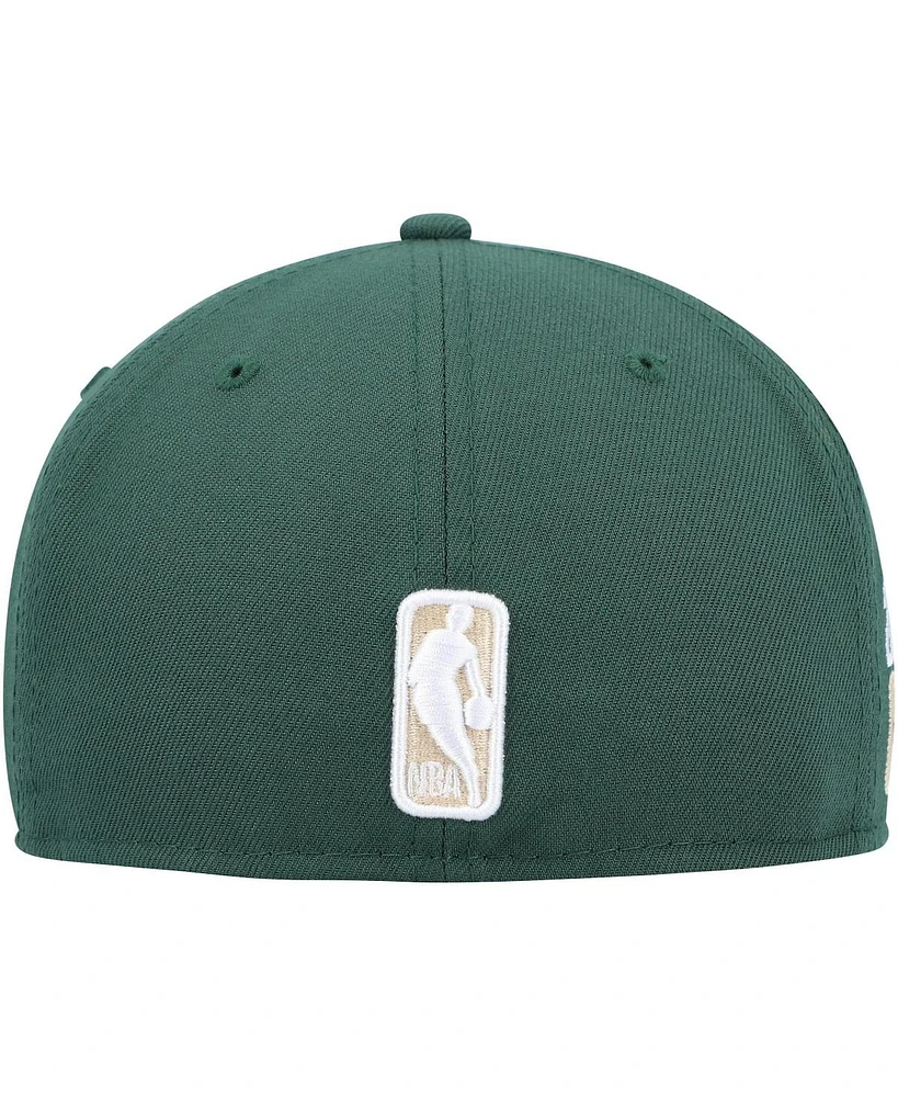 Men's New Era Hunter Green Milwaukee Bucks Champs Trophy 59Fifty Fitted Hat