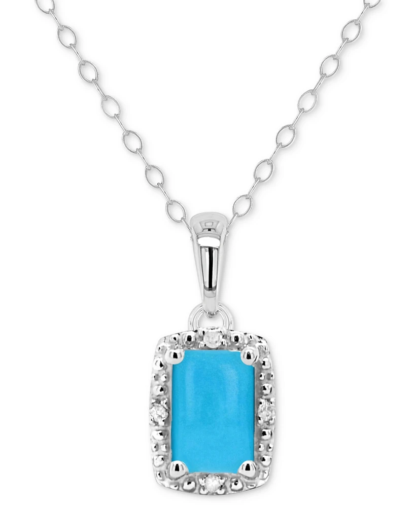 Labradorite & Diamond Accent Rectangle 18" Pendant Necklace Sterling Silver (Also Onyx, Turquoise)
