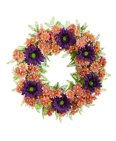 Mixed Daisy Artificial Wreath, 21"