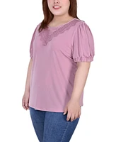 Ny Collection Plus Short Sleeve Top With Mesh and Lace