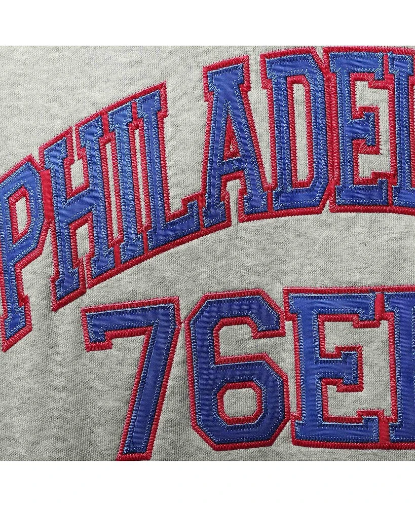 Men's Mitchell & Ness Heather Gray Philadelphia 76Ers Hardwood Classics Big and Tall Throwback Pullover Hoodie
