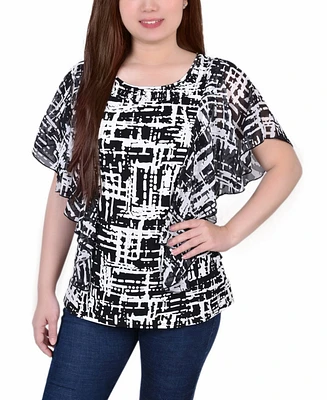 Women's Chiffon Sleeve Poncho Top with Studded Neckline