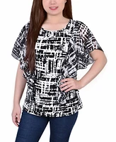 Women's Chiffon Sleeve Poncho Top with Studded Neckline
