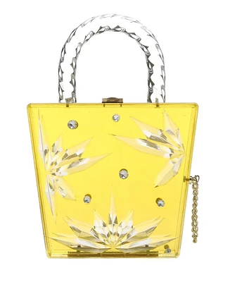 Women's Top Handle Amber Hock Cut to Clear Lucite Acrylic Handbag