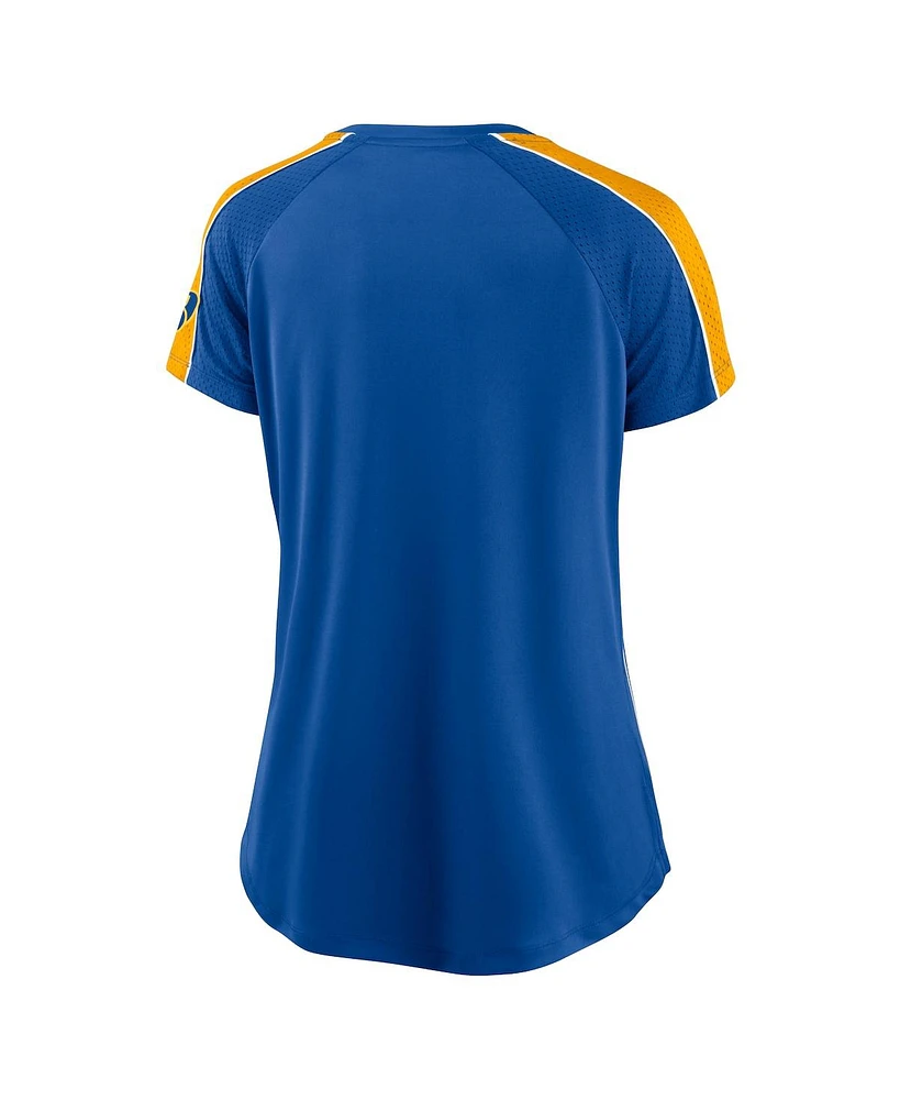Women's Fanatics Royal and Gold Milwaukee Brewers True Classic League Diva Pinstripe Raglan V-Neck T-shirt