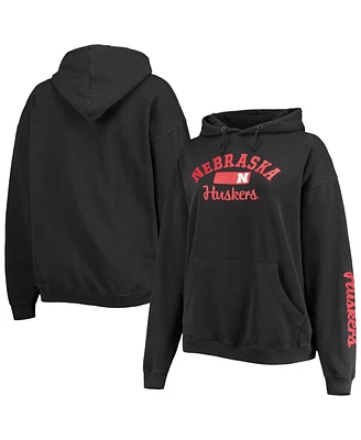 Women's Pressbox Black Nebraska Huskers Rock n Roll Super Oversized Pullover Hoodie