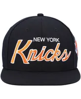 Men's Mitchell & Ness Black New York Knicks Hardwood Classics Script 2.0 Snapback Hat
