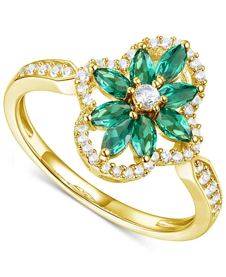 Lab-Grown Sapphire (1 1/3 ct. t.w.) & White (1/3 Flower Halo Ring Sterling Silver (Also Ruby