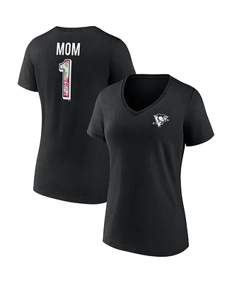 Women's Fanatics Black Pittsburgh Penguins Team Mother's Day V-Neck T-shirt