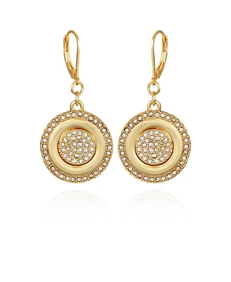 Vince Camuto Gold-Tone Pave Stone Coin Drop Earrings