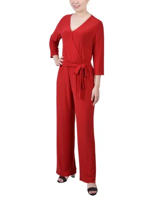 Women's 3/4 Sleeve Belted Jumpsuit