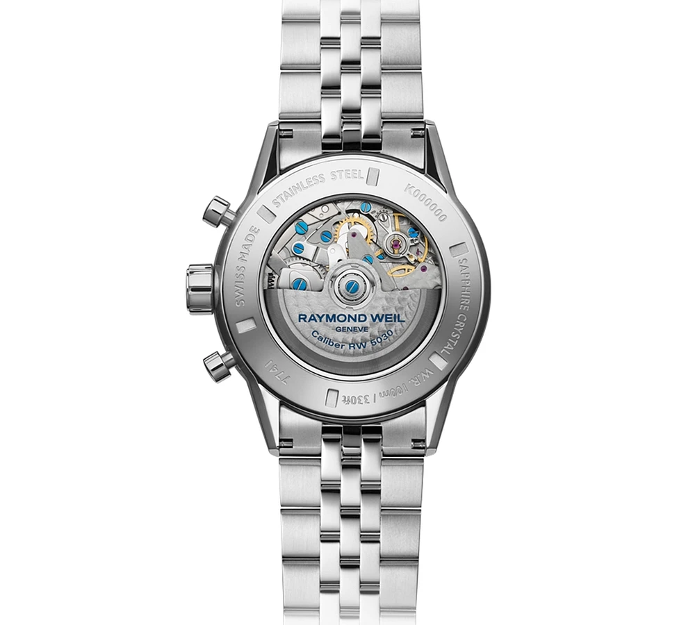 Raymond Weil Men's Swiss Automatic Chronograph Freelancer Stainless Steel Bracelet Watch 43.5mm