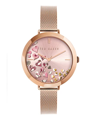Ted Baker Women's Ammy Hearts Rose Gold-Tone Mesh Bracelet Watch 37.5mm
