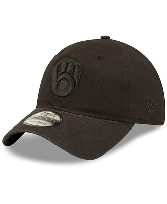 Men's New Era Milwaukee Brewers Black on Black Core Classic 2.0 9TWENTY Adjustable Hat