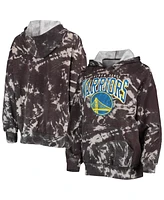 Women's Majestic Threads Black Golden State Warriors Burble Tie-Dye Tri-Blend Pullover Hoodie