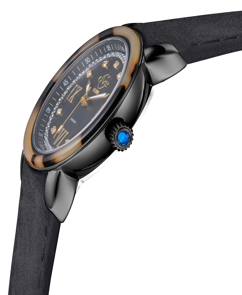 Gevril Women's Marsala Tortoise Swiss Quartz Italian Black Leather Strap Watch 36mm