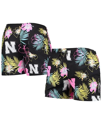 Men's Foco Black Nebraska Huskers Neon Floral Swim Trunks