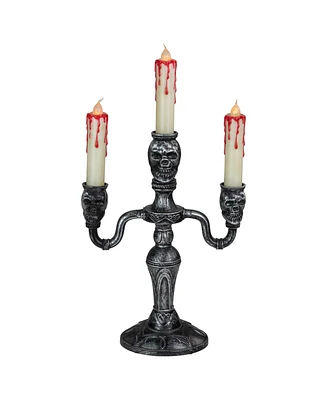 Antique-Like Skull Trio 3 Piece Halloween Candelabra Set, 13.75"