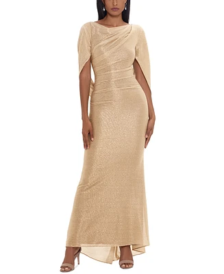 Betsy & Adam Petite Metallic Cape Gown