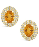 Macy's Citrine (1-5/8 ct. t.w.) and Diamond (1/2 ct. t.w.) Halo Stud Earrings in 14K Yellow Gold