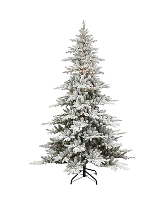 Puleo 6.5FT Pre-Lit Flocked Union Fir Tree