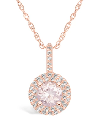 Macy's Morganite (1-1/4 Ct. T.w.) and Diamond (3/8 Ct. T.w.) Halo Pendant Necklace in 14K Rose Gold