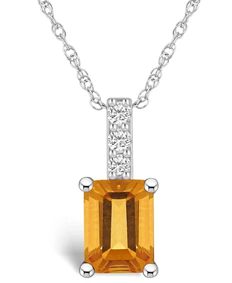 Macy's Citrine (1-5/8 Ct. T.w.) and Diamond Accent Pendant Necklace in 14K White Gold