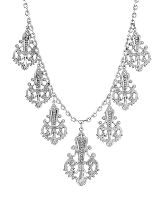 2028 Silver-Tone Filigree Teardrops Chain Necklace