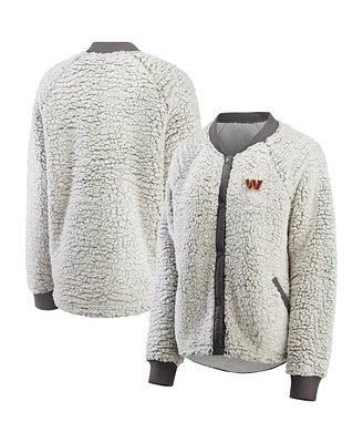 Women's Wear by Erin Andrews Charcoal Washington Commanders Sherpa Raglan Full-Snap Jacket