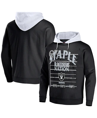 Men's Nfl X Staple Black Las Vegas Raiders Oversized Gridiron Vintage-Like Wash Pullover Hoodie