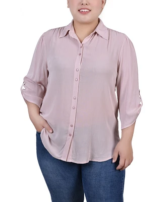 Ny Collection Plus 3/4 Sleeve Gauze Blouse