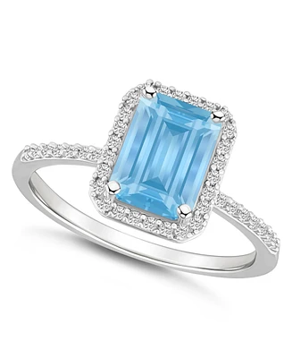 Lab-Grown Spinel Aquamarine (1-3/4 ct. t.w.) and Sapphire (1/4 Halo Ring 10K White Gold