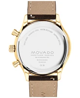 Movado Men's Heritage Circa Swiss Quartz Chronograph Brown Genuine Leather Strap Watch 43mm